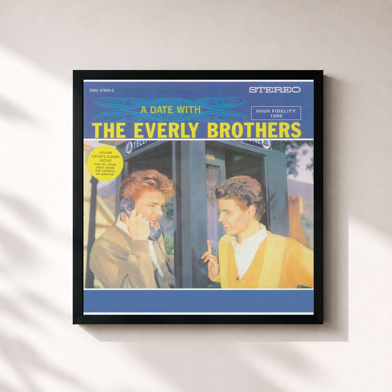 #noir Tableau carré de l'album A Date with The Everly Brothers de The Everly Brothers, cadre noir 32x32 cm