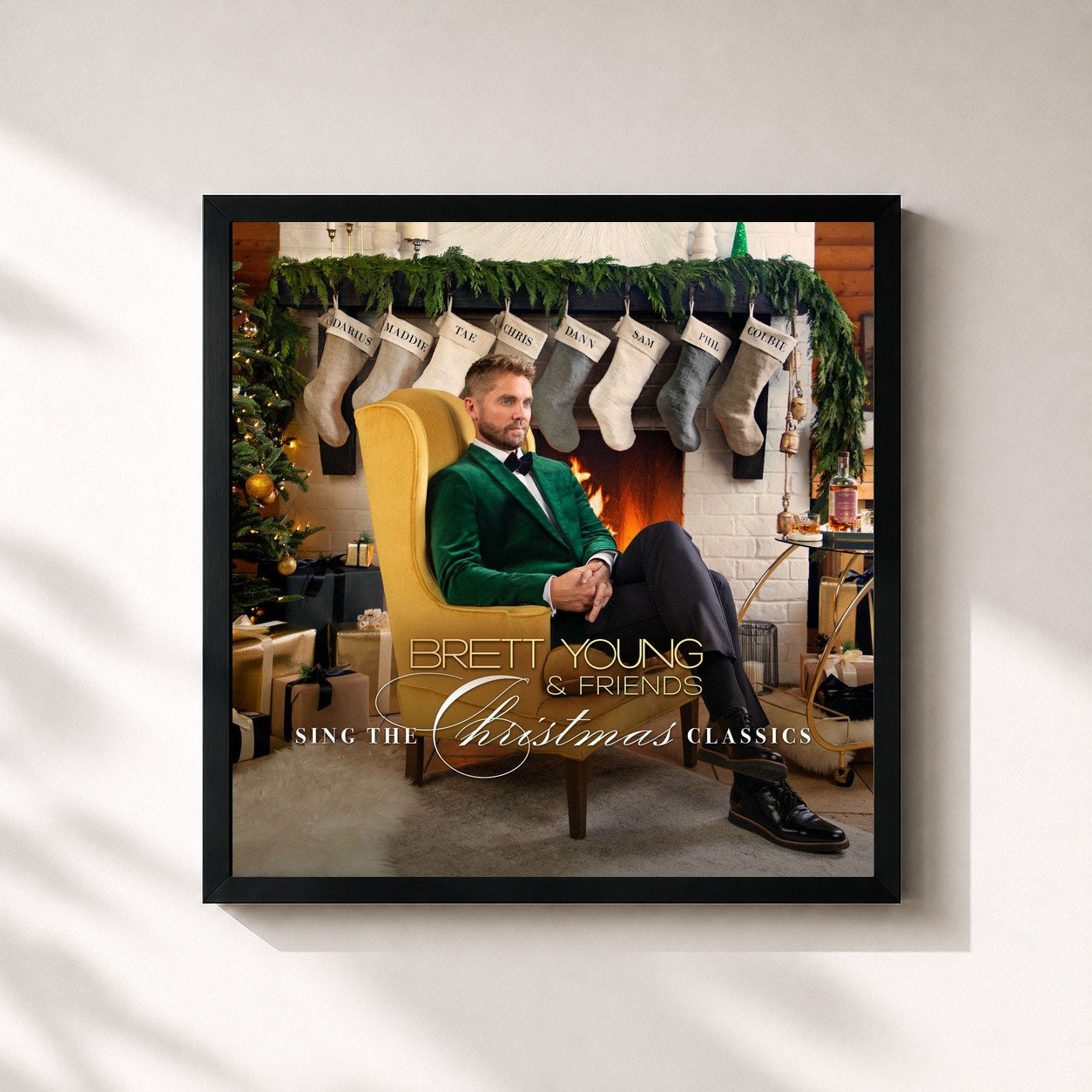 #noir Tableau carré de l'album Brett Young & Friends Sing The Christmas Classics de Brett Young, cadre noir 32x32 cm