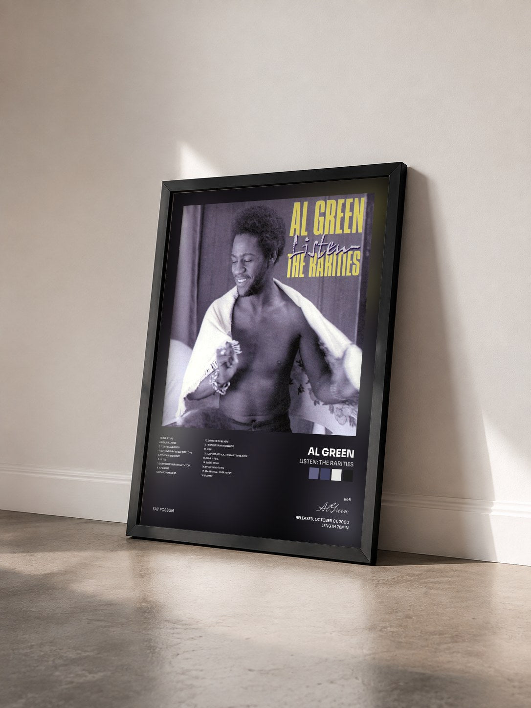 #noir Tableau de l'album Listen: The Rarities de Al Green vu de trois quarts, cadre noir