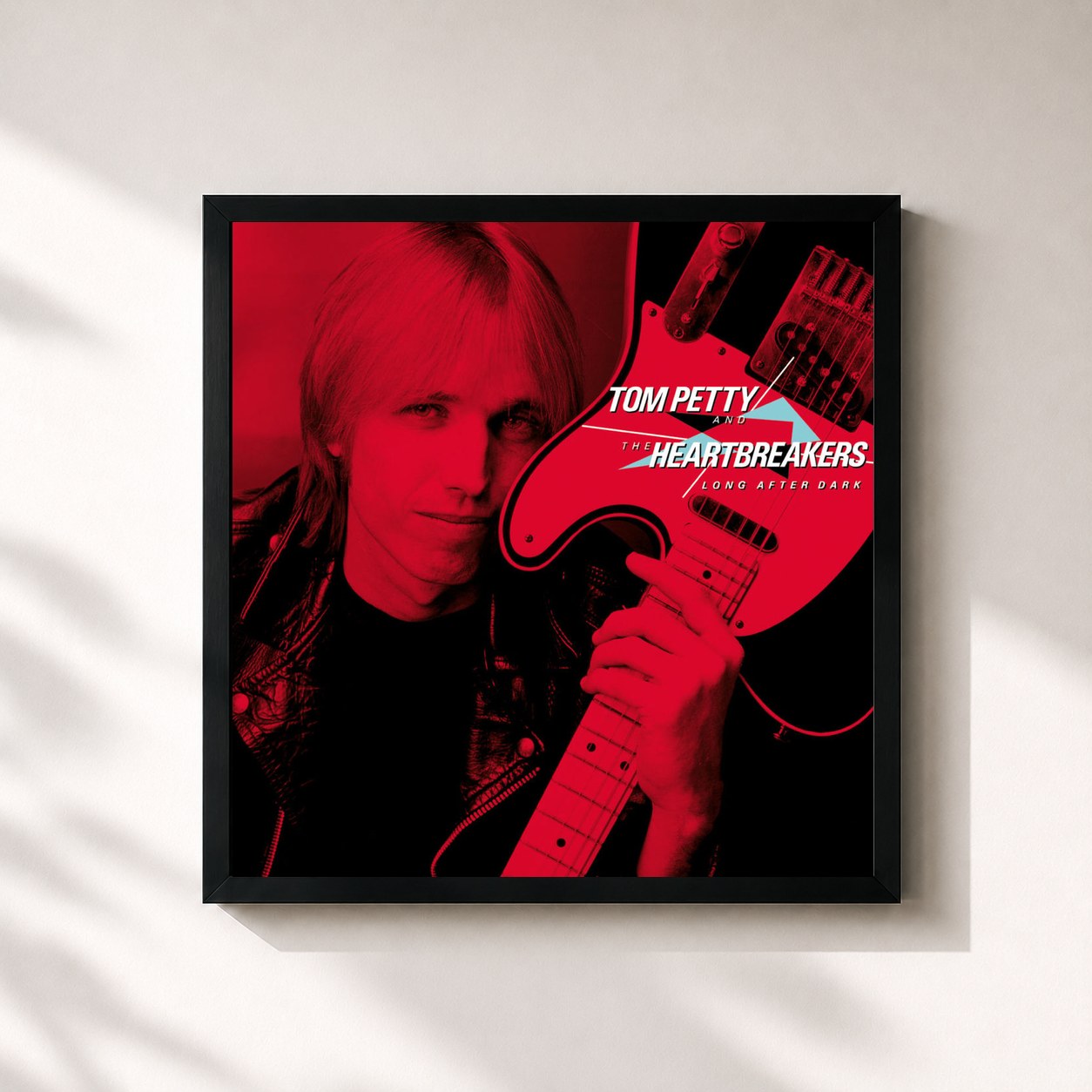 #noir Tableau carré de l'album Long After Dark de Tom Petty and the Heartbreakers, cadre noir 32x32 cm