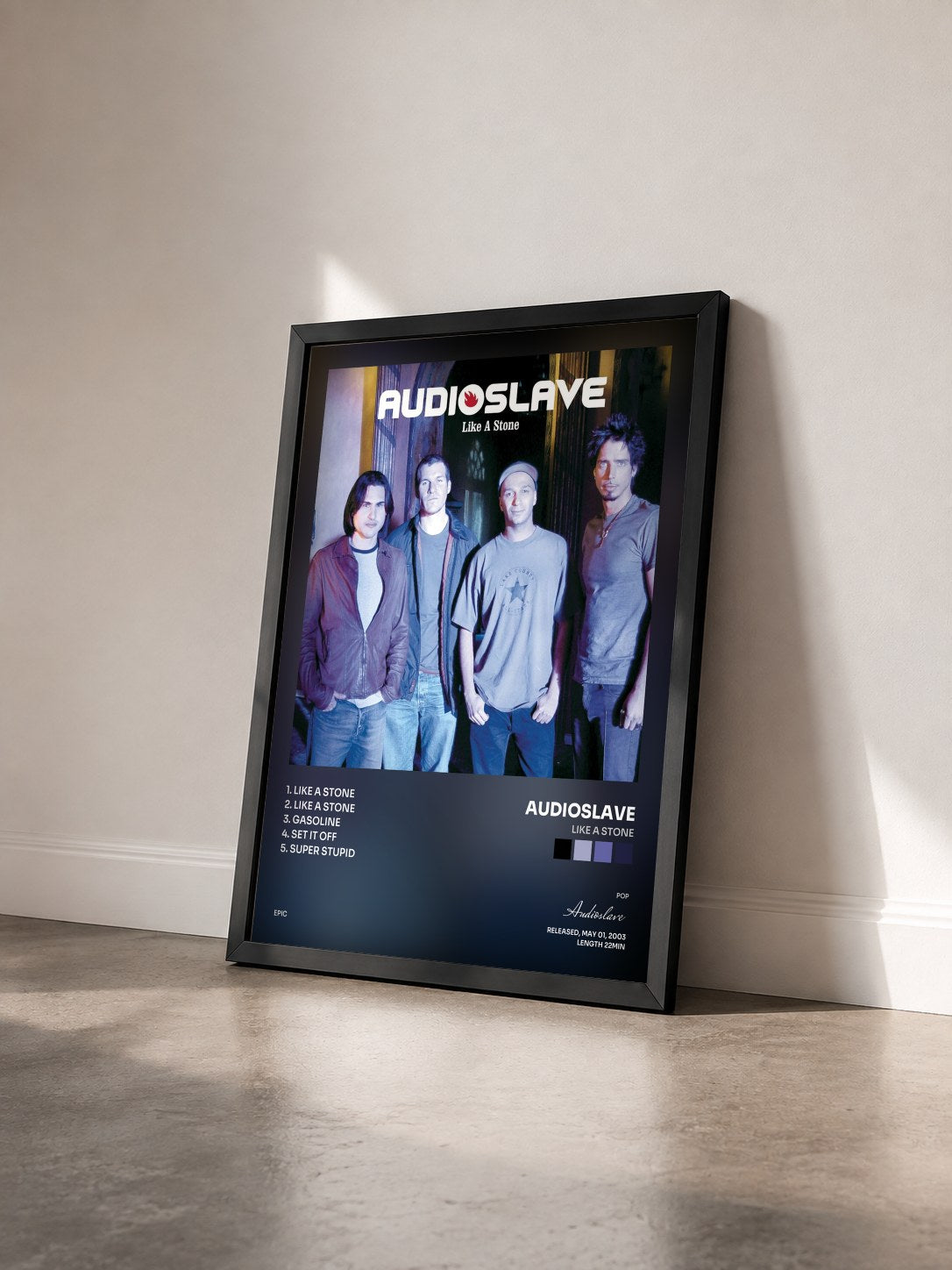 #noir Tableau de l'album Like A Stone de Audioslave vu de trois quarts, cadre noir