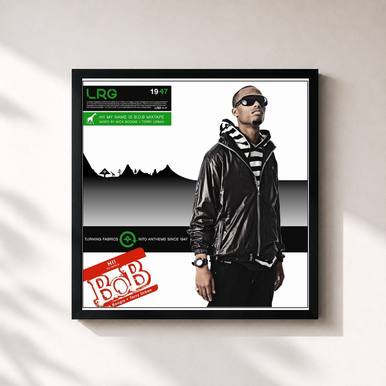 #noir Tableau carré de l'album Hi! My Name Is B.o.B. de B.o.B, cadre noir 32x32 cm