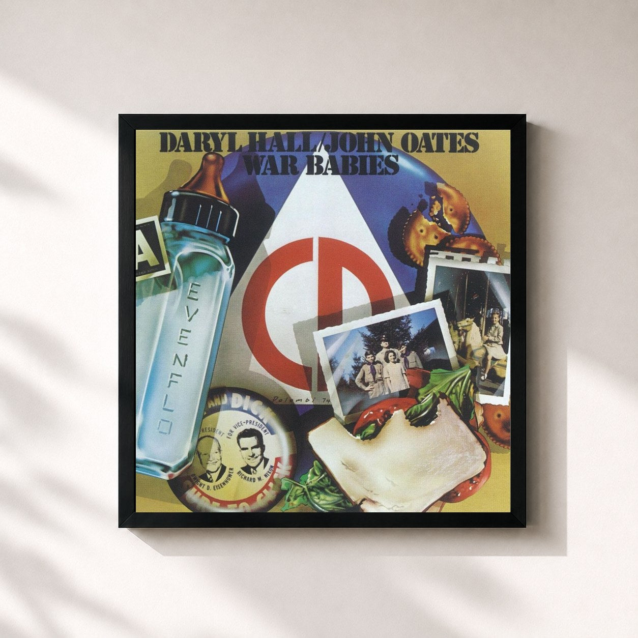#noir Tableau carré de l'album War Babies de Daryl Hall & John Oates, cadre noir 32x32 cm