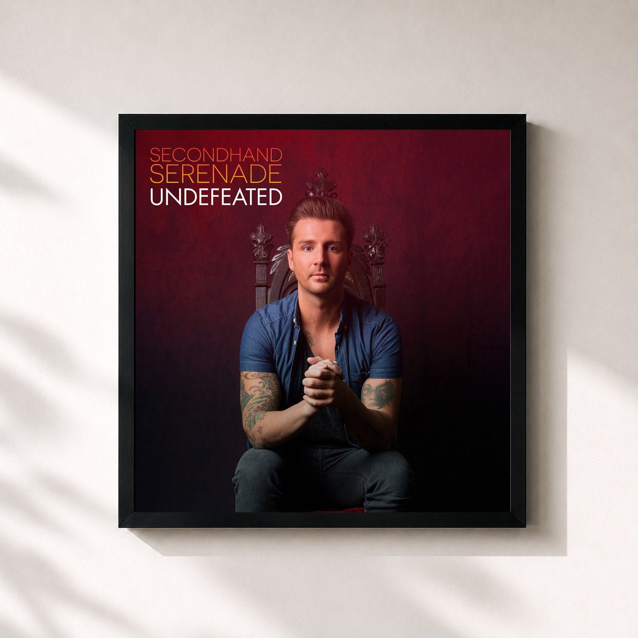 #noir Tableau carré de l'album Undefeated de Secondhand Serenade, cadre noir 32x32 cm