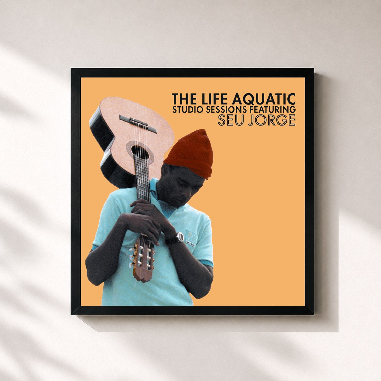 #noir Tableau carré de l'album The Life Aquatic Exclusive Studio Sessions Featuring Seu Jorge de Seu Jorge, cadre noir 32x32 cm