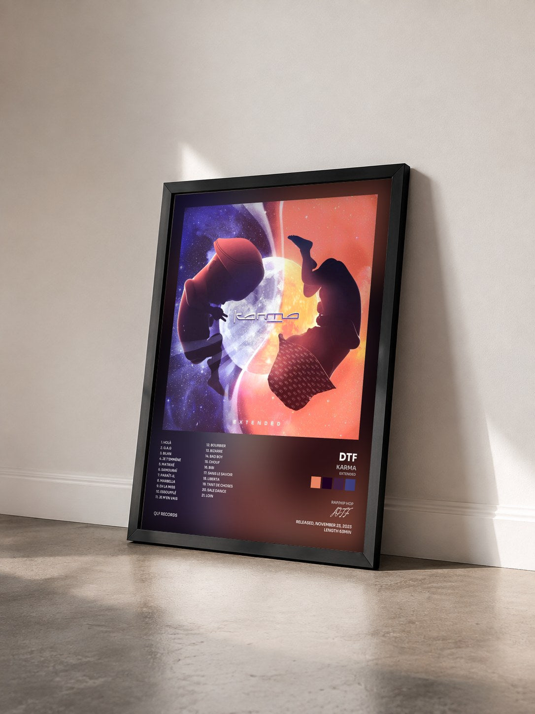 #noir Karma (Extended) by DTF as a framed art print seen at an angle, black frame