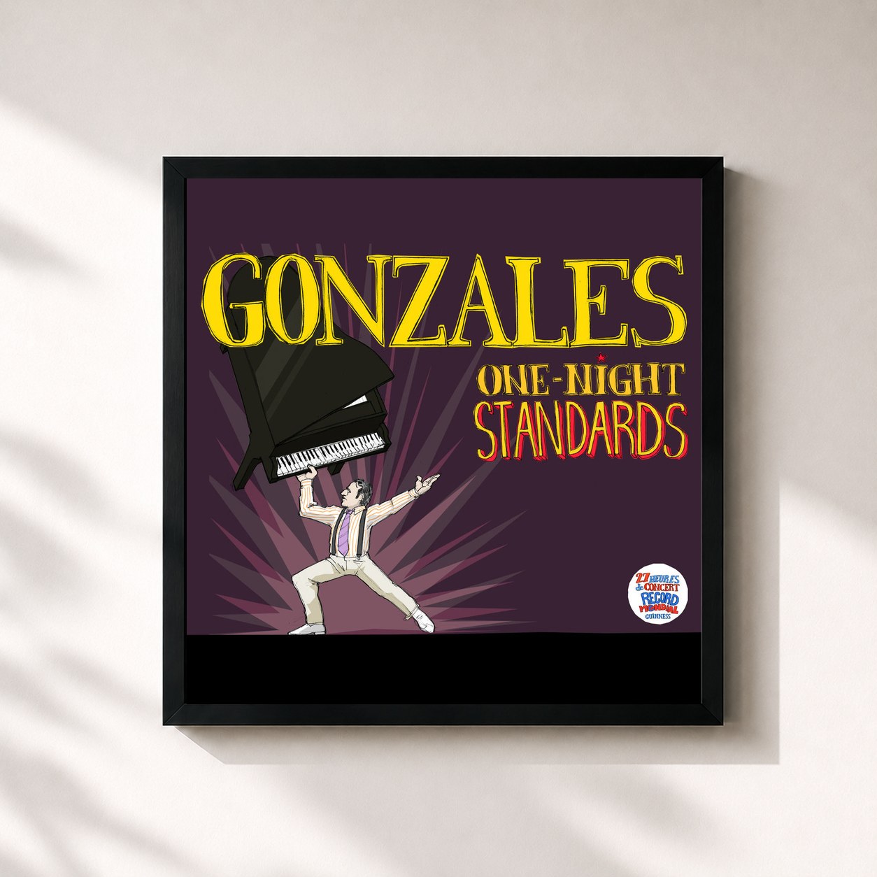 #noir Tableau carré de l'album Le Guinness World Record 'One Night Standards' de Chilly Gonzales, cadre noir 32x32 cm