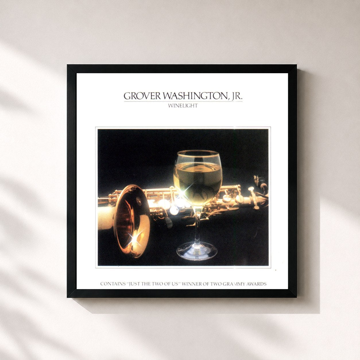 #noir Tableau carré de l'album Winelight de Grover Washington, Jr., cadre noir 32x32 cm
