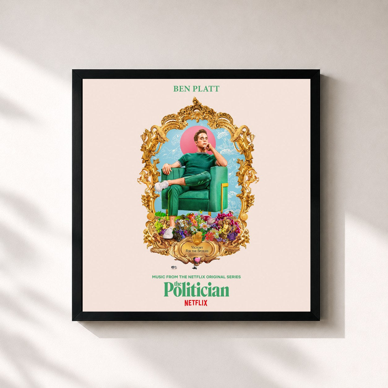#noir Tableau carré de l'album Music From The Netflix Original Series The Politician de Ben Platt, cadre noir 32x32 cm