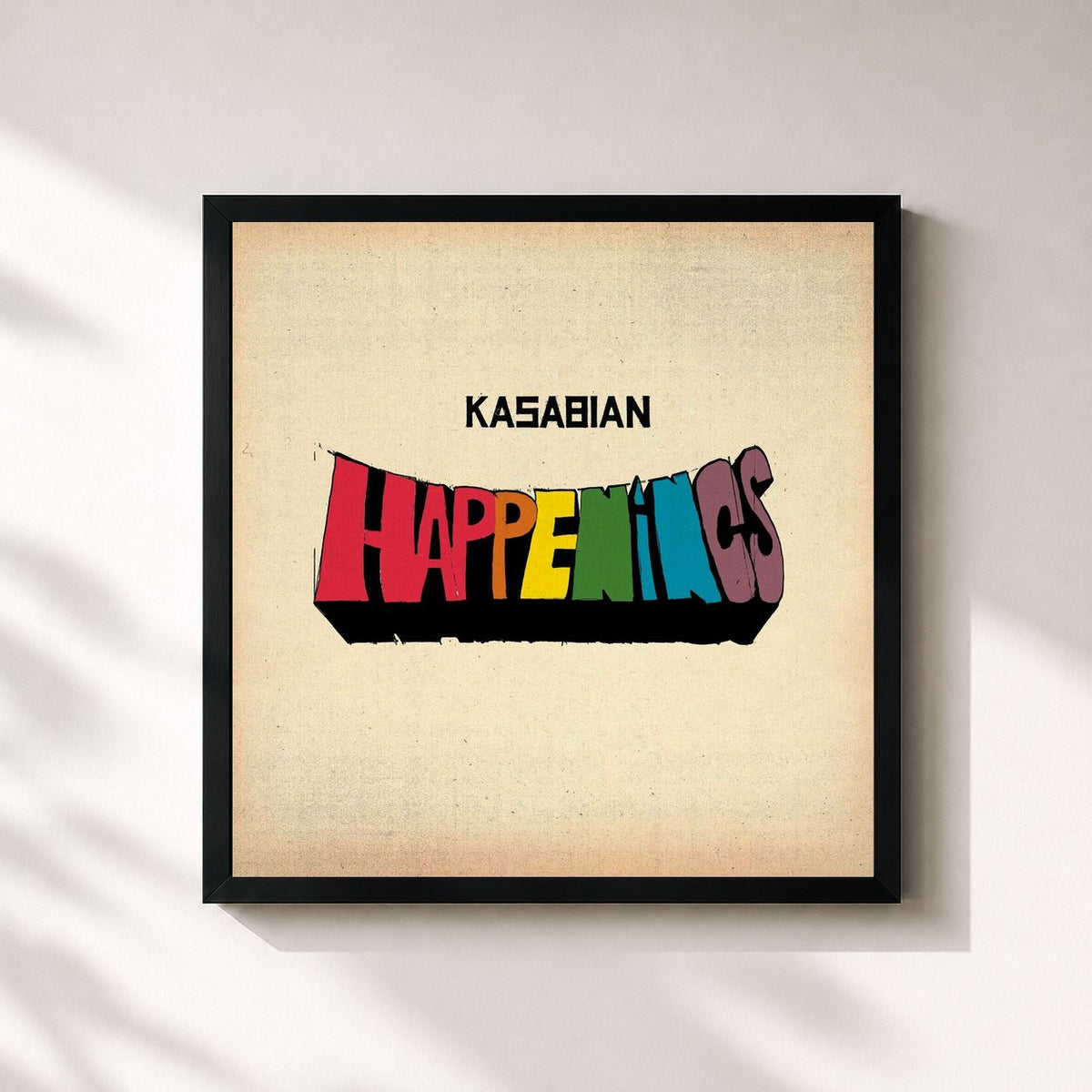 #noir Tableau carré de l'album Happenings de Kasabian, cadre noir 32x32 cm
