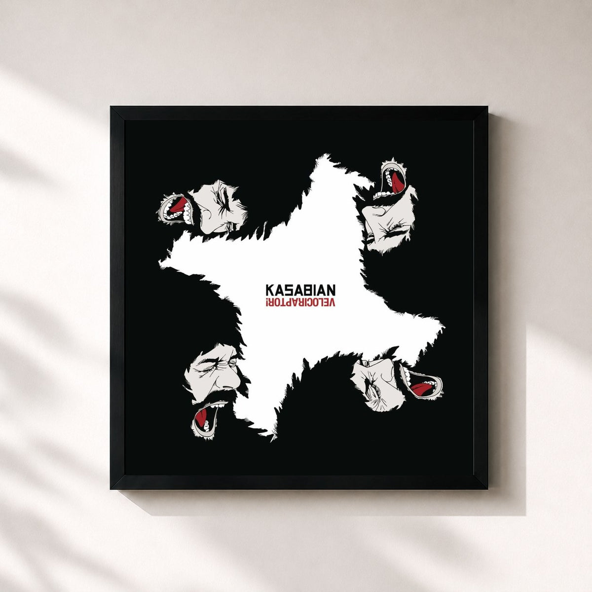 #noir Tableau carré de l'album Velociraptor! de Kasabian, cadre noir 32x32 cm