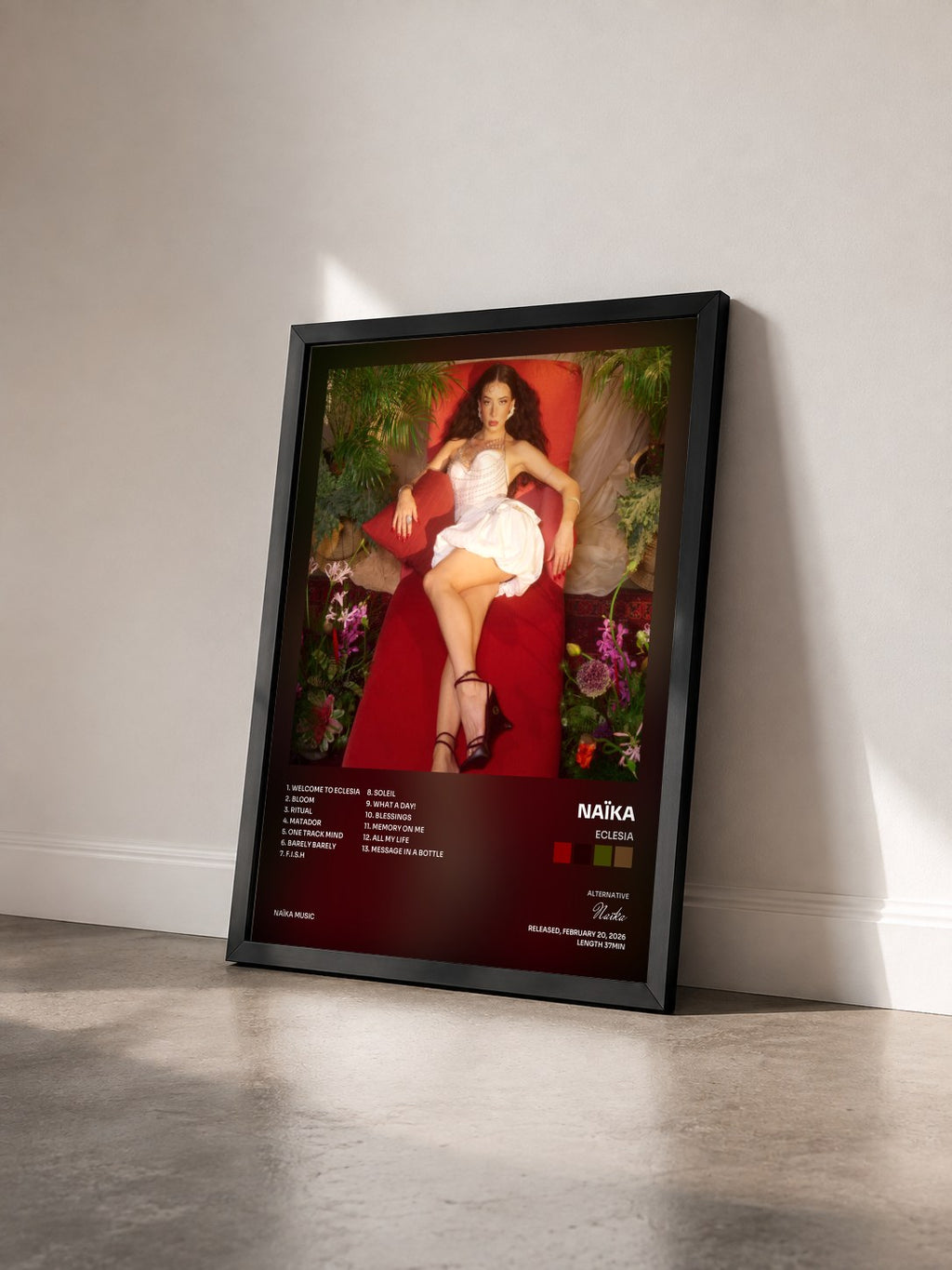 #noir ECLESIA by Naïka as a framed art print seen at an angle, black frame