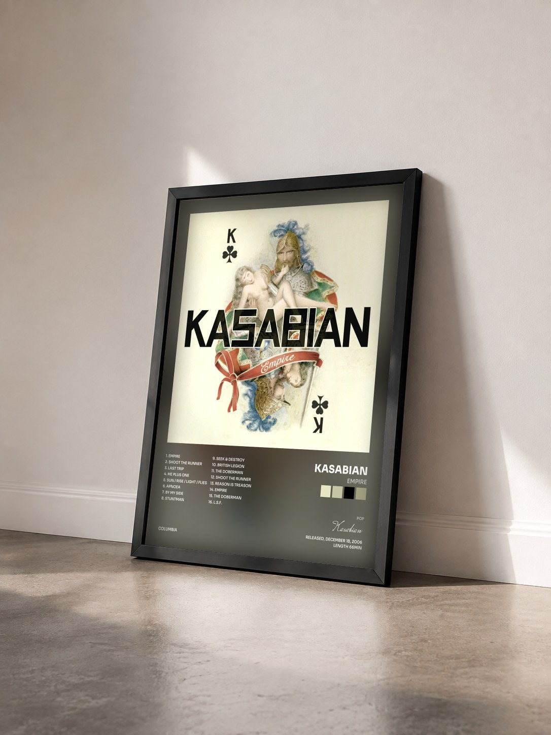 #noir Tableau de l'album Empire de Kasabian vu de trois quarts, cadre noir