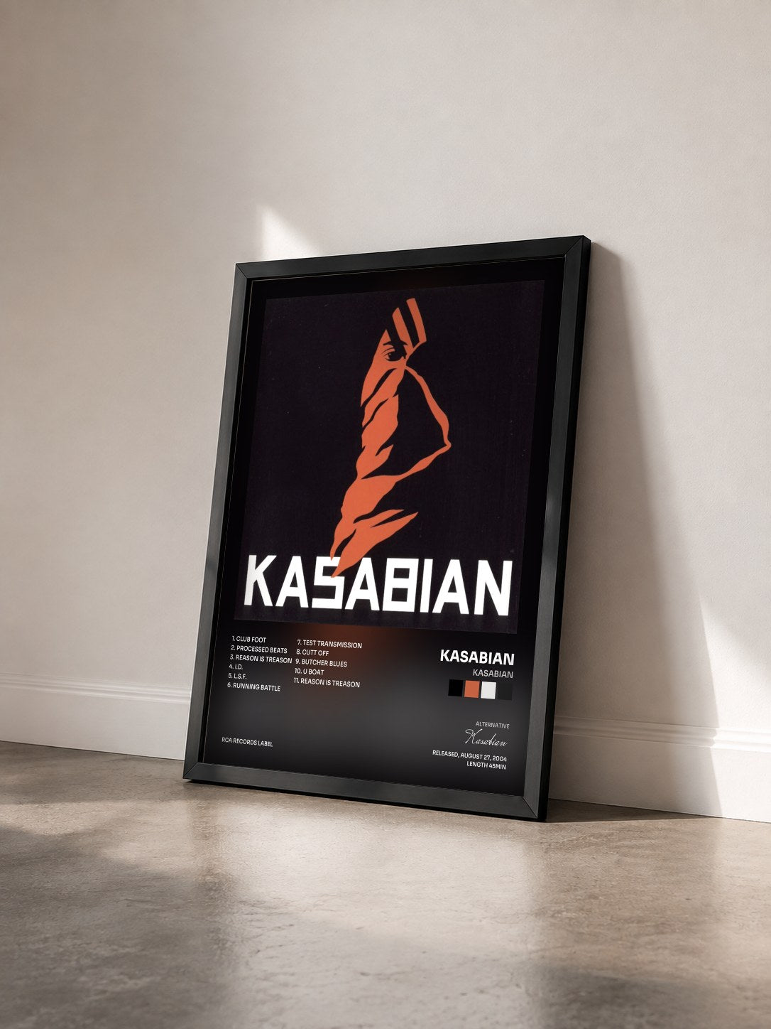 #noir Tableau de l'album Kasabian de Kasabian vu de trois quarts, cadre noir