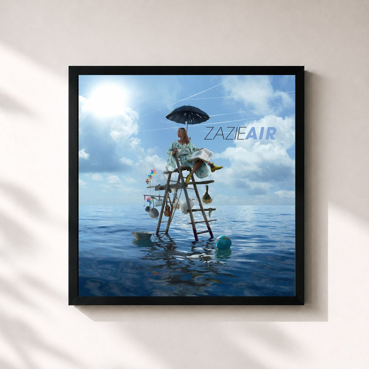 #noir Tableau carré de l'album AIR de Zazie, cadre noir 32x32 cm