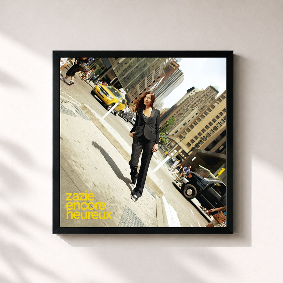 #noir Tableau carré de l'album Encore heureux de Zazie, cadre noir 32x32 cm