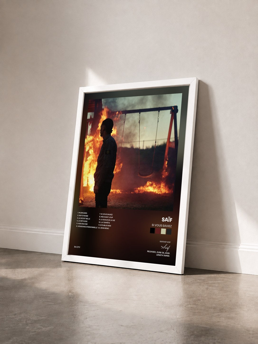 #blanc Si vous saviez by Saïf as a framed art print seen at an angle, white frame