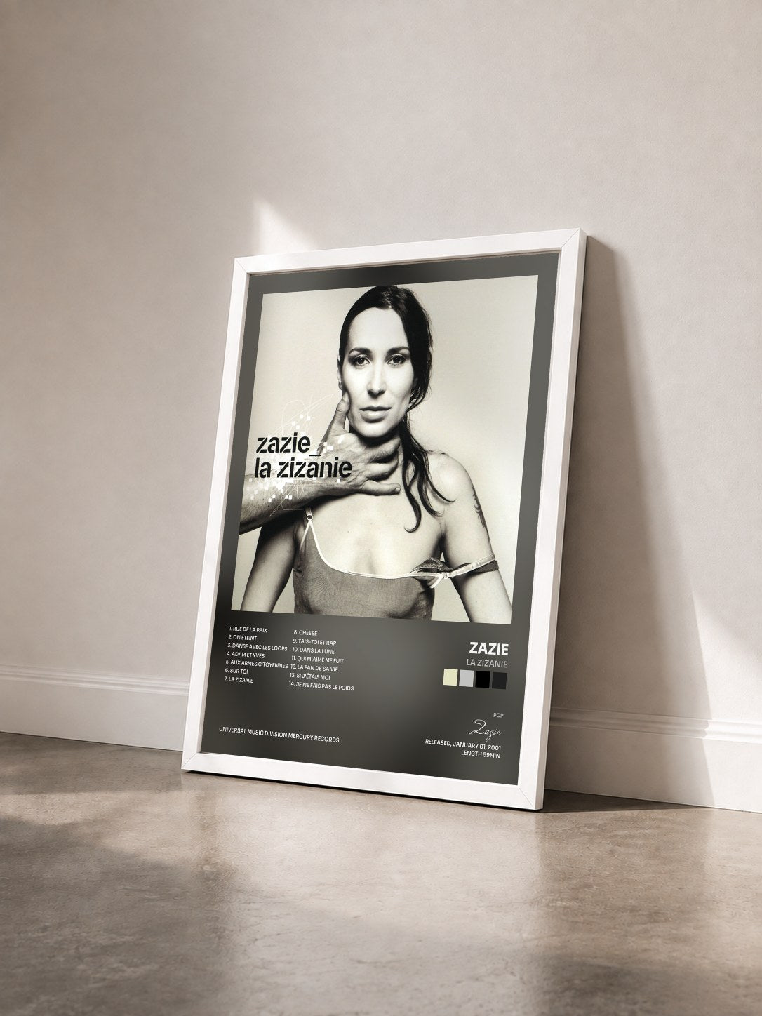 #blanc Tableau de l'album La Zizanie de Zazie vu de trois quarts, cadre blanc