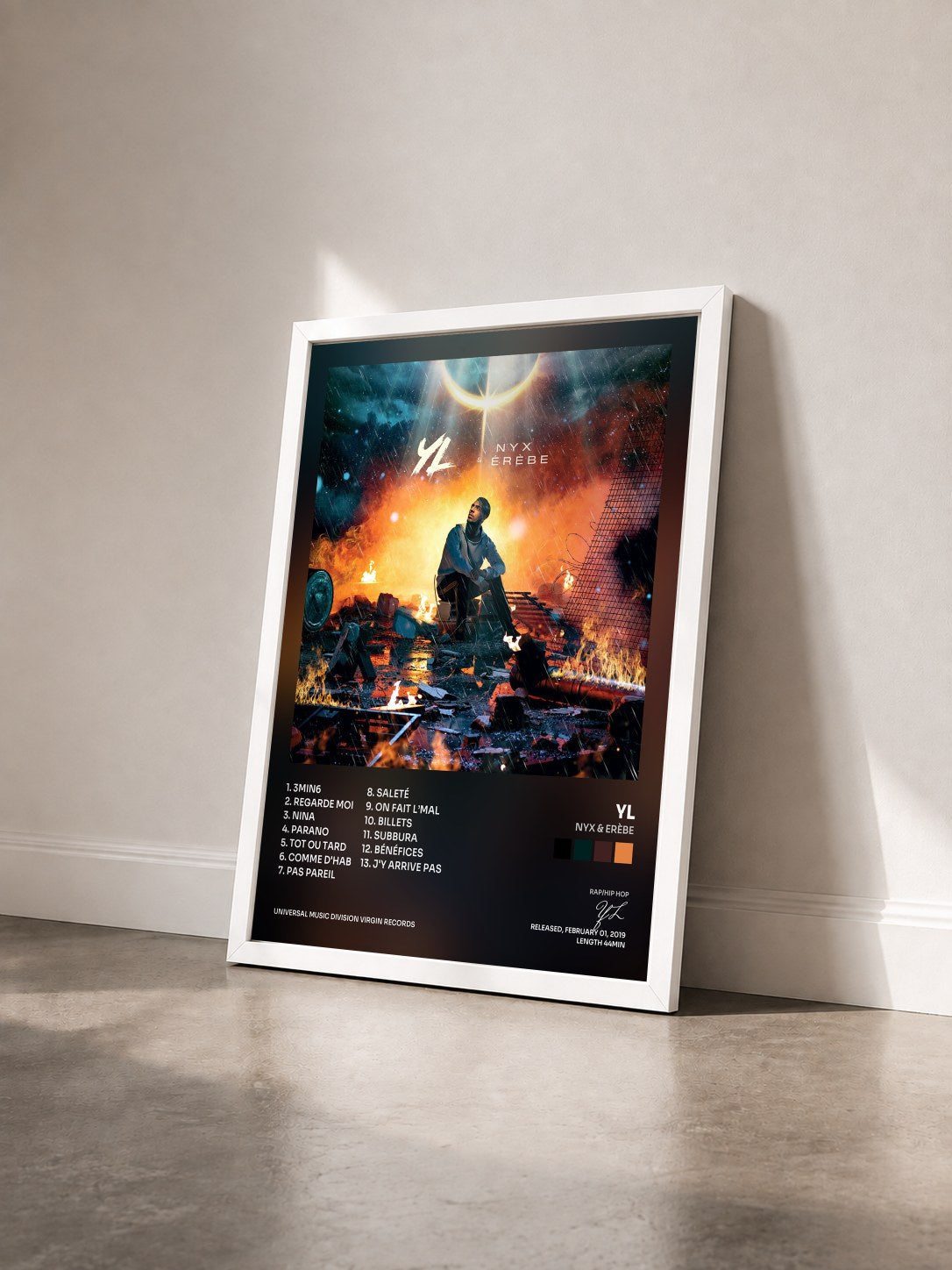 #blanc Nyx & Erèbe by YL as a framed art print seen at an angle, white frame