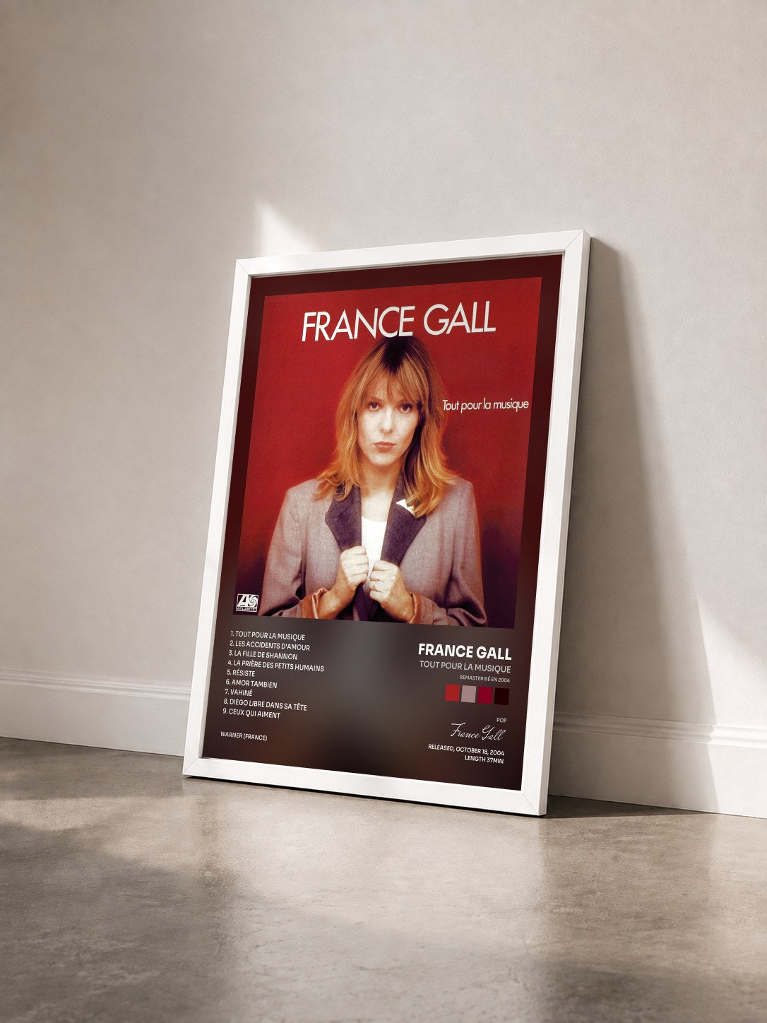#blanc Tout pour la musique (Remasterisé en 2004) de France Gall en lámina enmarcada vista de tres cuartos, marco blanco
