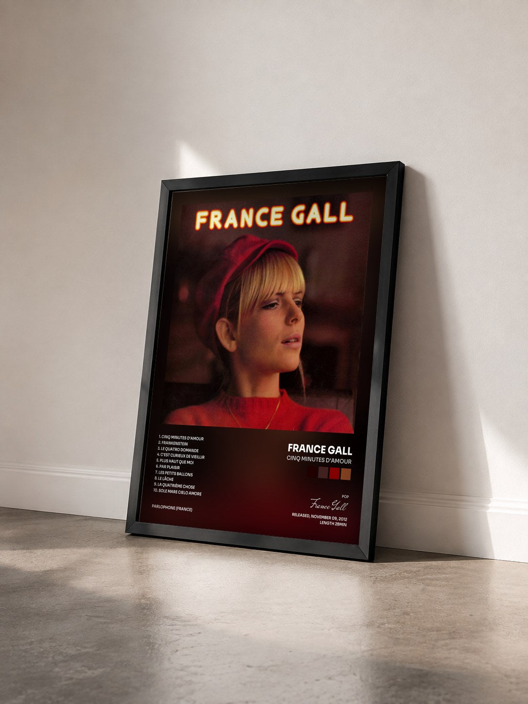 #noir Cinq minutes d'amour de France Gall en lámina enmarcada vista de tres cuartos, marco negro