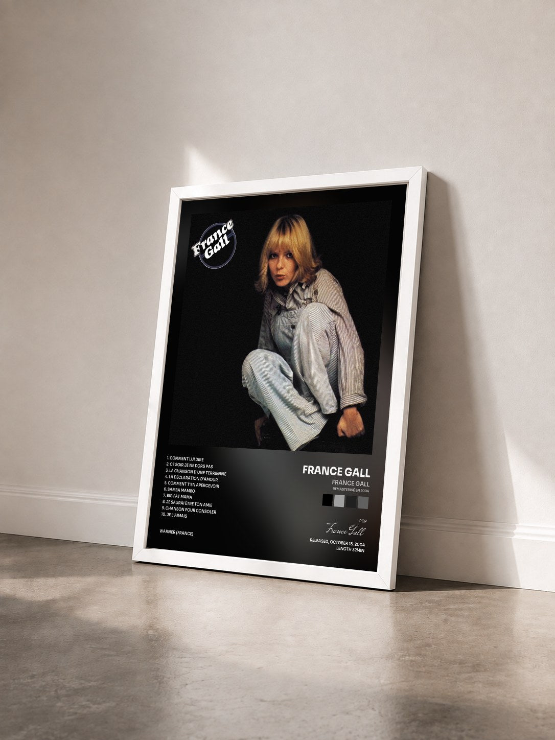 #blanc France Gall (Remasterisé en 2004) de France Gall en lámina enmarcada vista de tres cuartos, marco blanco