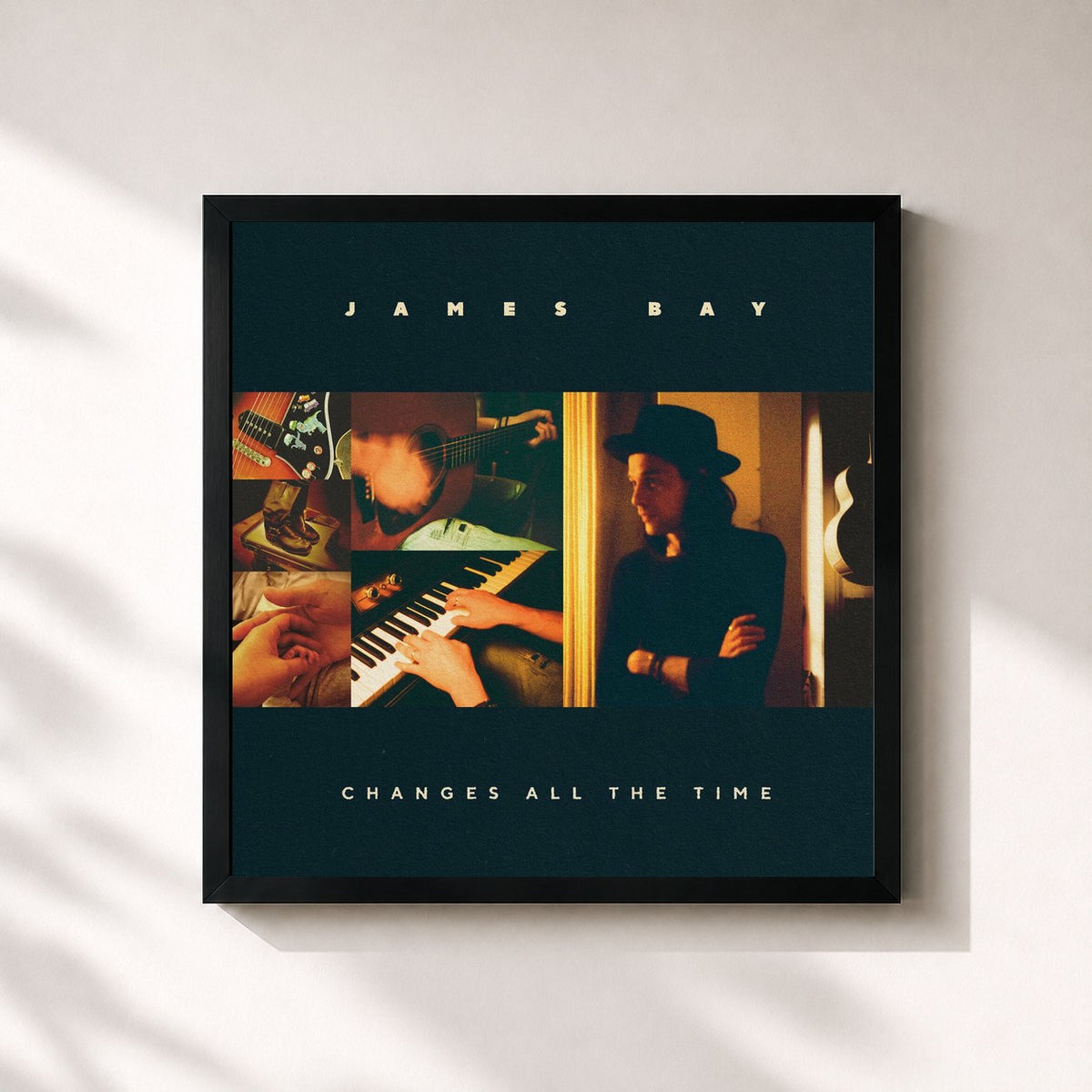 #noir Tableau carré de l'album Changes All The Time de James Bay, cadre noir 32x32 cm