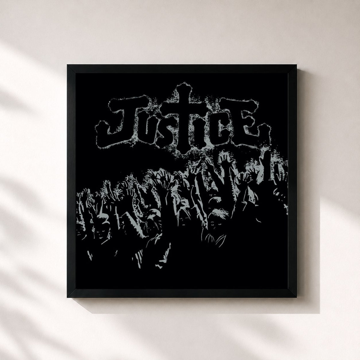 #noir Tableau carré de l'album D.A.N.C.E. (Extended) de Justice, cadre noir 32x32 cm