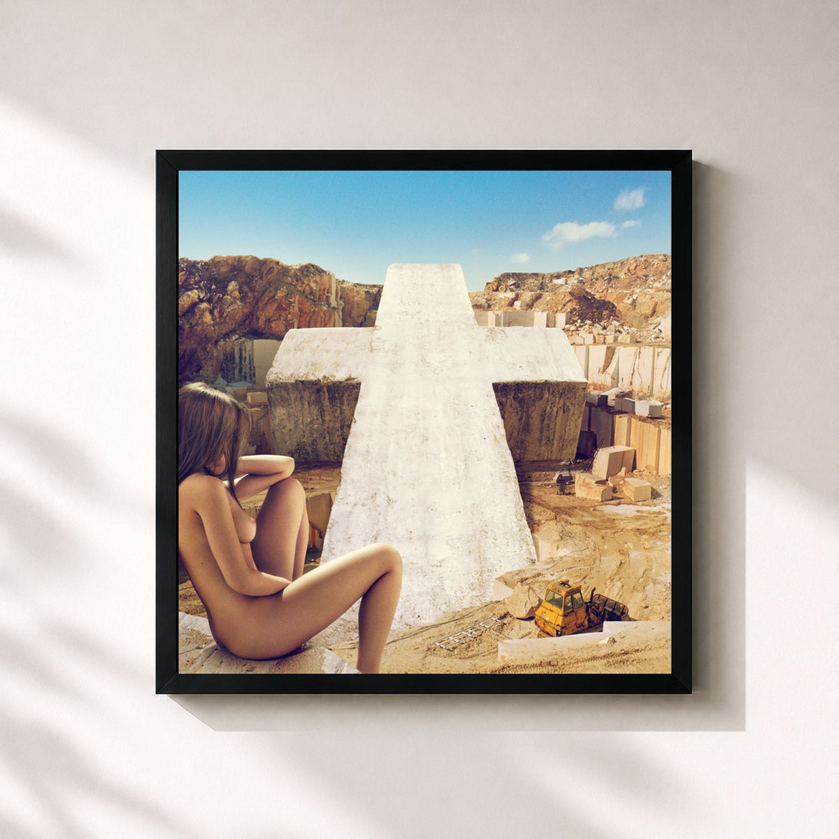 #noir Tableau carré de l'album On'n'On de Justice, cadre noir 32x32 cm