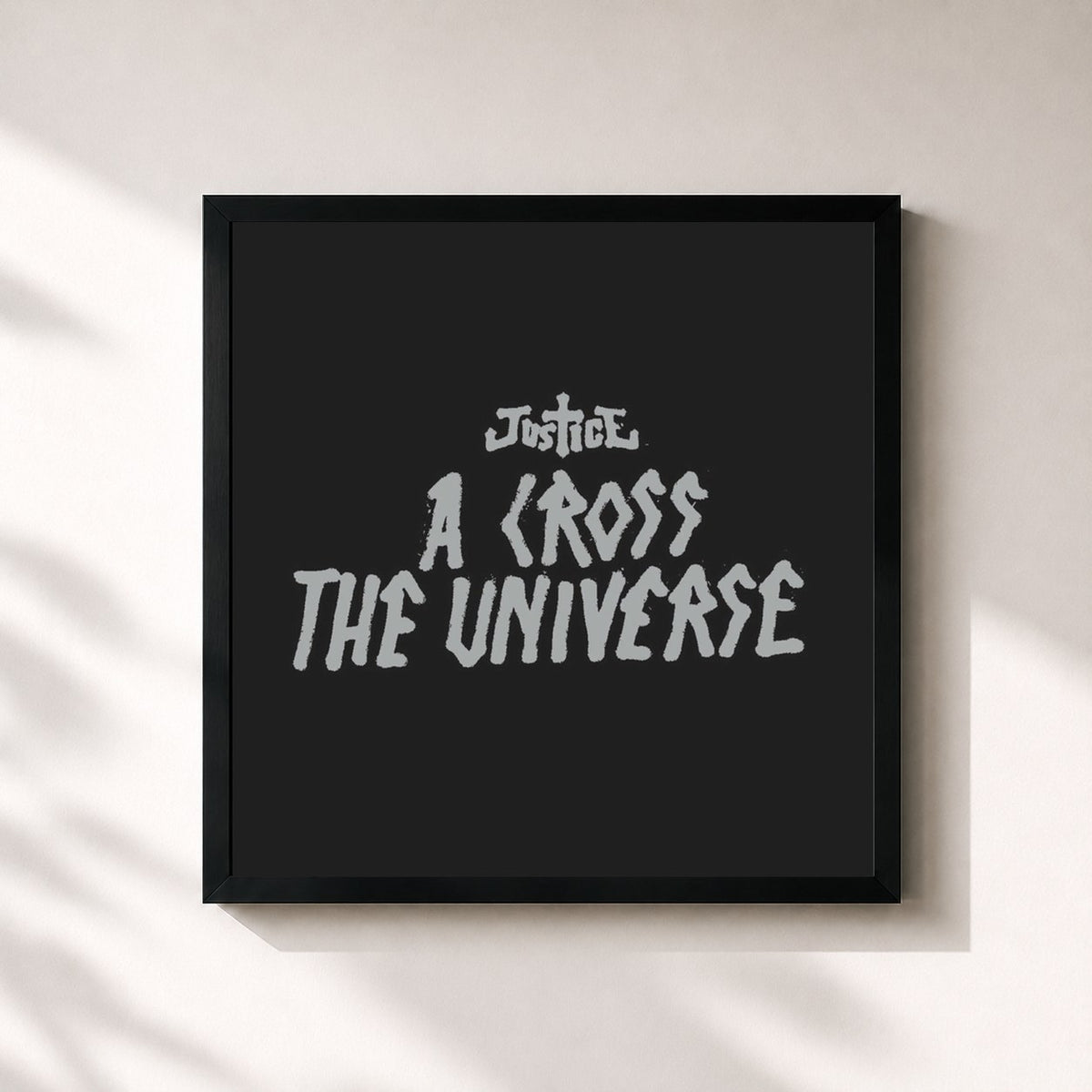 #noir Tableau carré de l'album A Cross The Universe de Justice, cadre noir 32x32 cm