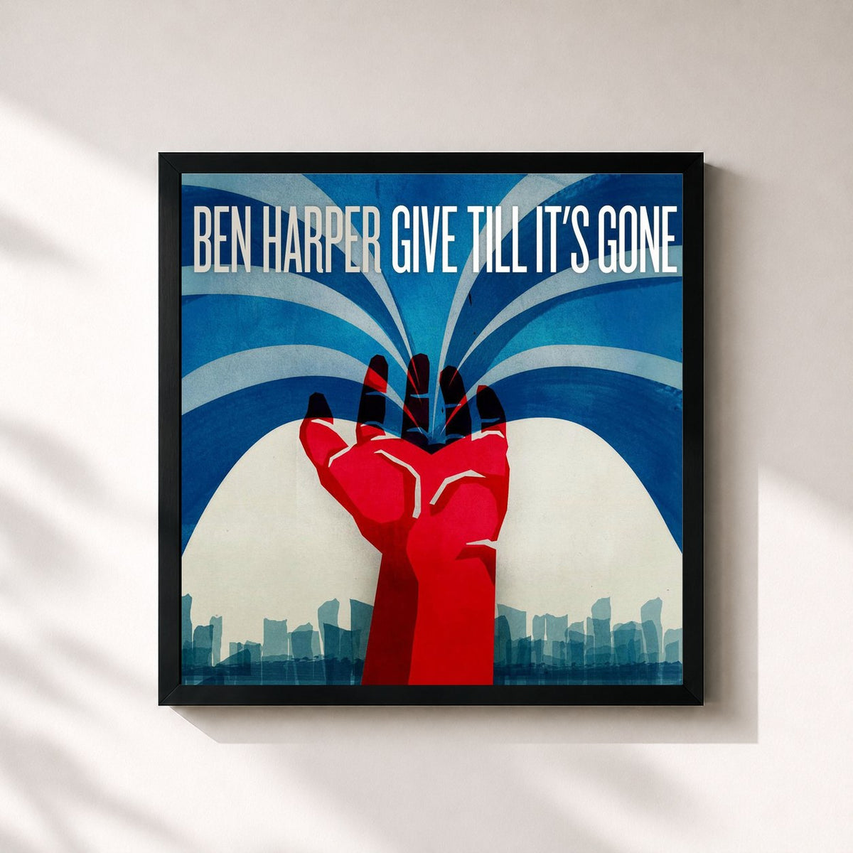 #noir Give Till It's Gone de Ben Harper en lámina cuadrada enmarcada, marco negro de 32x32 cm