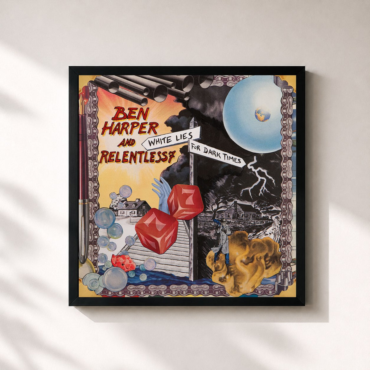 #noir White Lies For Dark Times de Ben Harper en lámina cuadrada enmarcada, marco negro de 32x32 cm