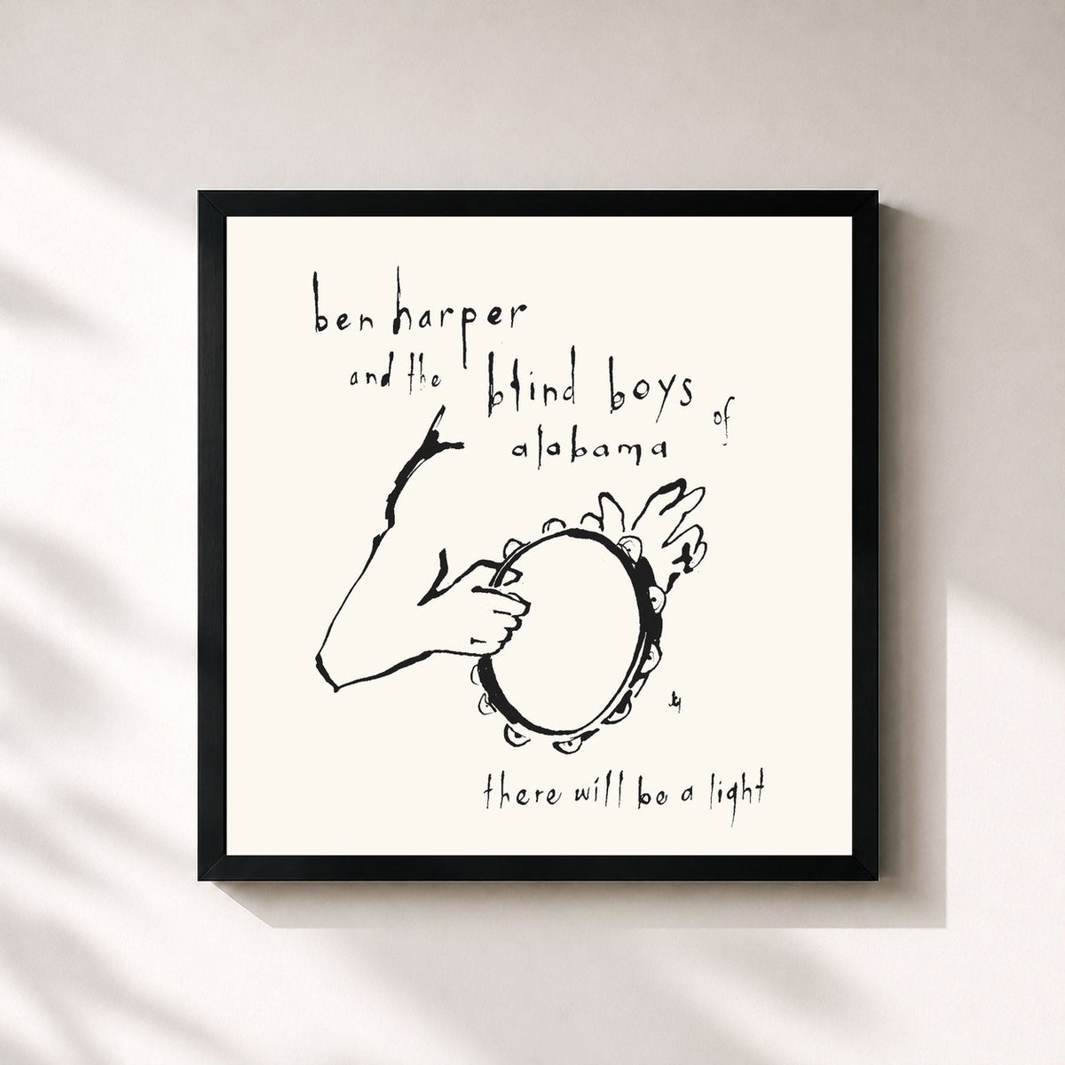 #noir There Will Be A Light de Ben Harper en lámina cuadrada enmarcada, marco negro de 32x32 cm