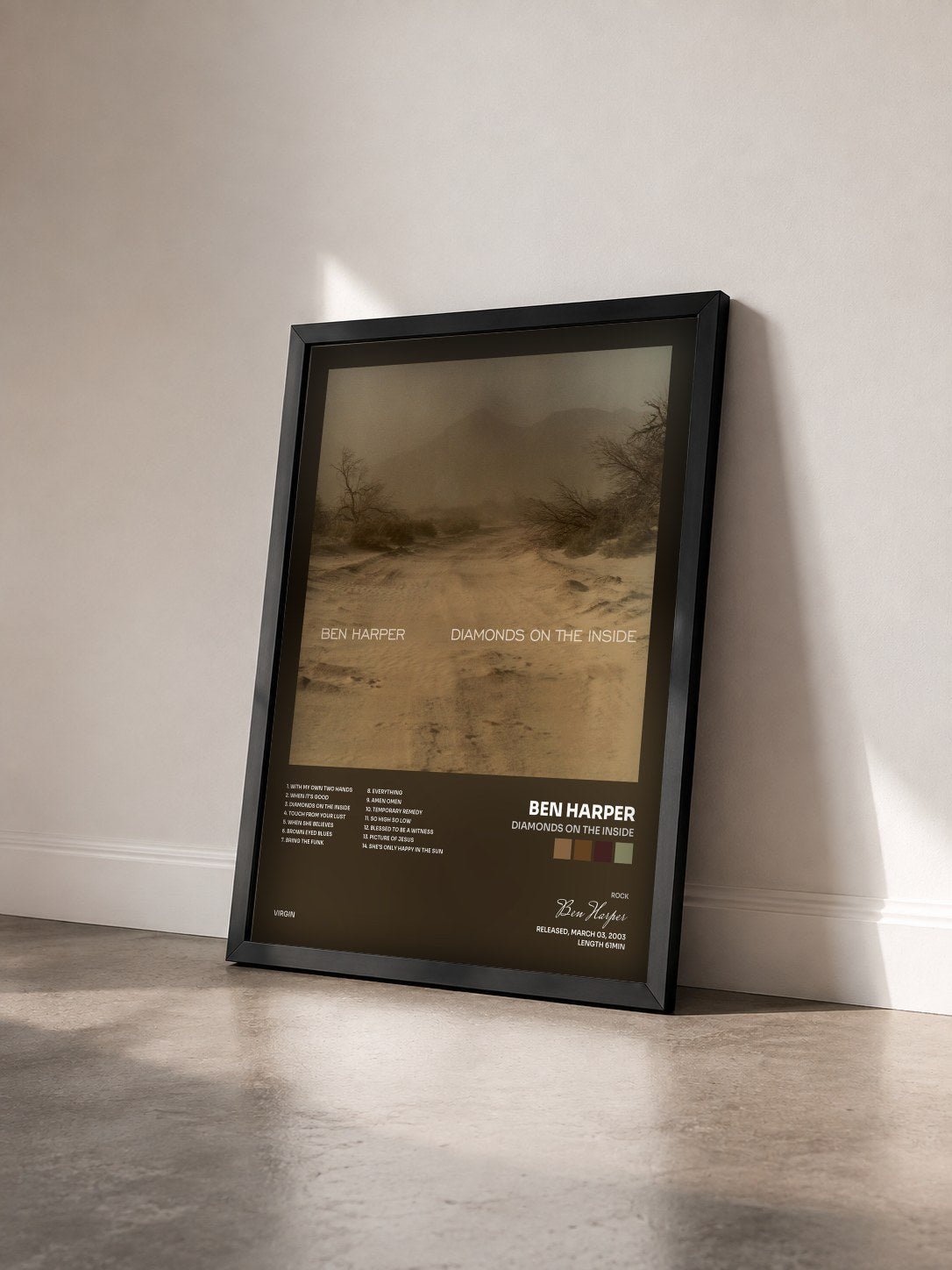 #noir Tableau de l'album Diamonds On The Inside de Ben Harper vu de trois quarts, cadre noir