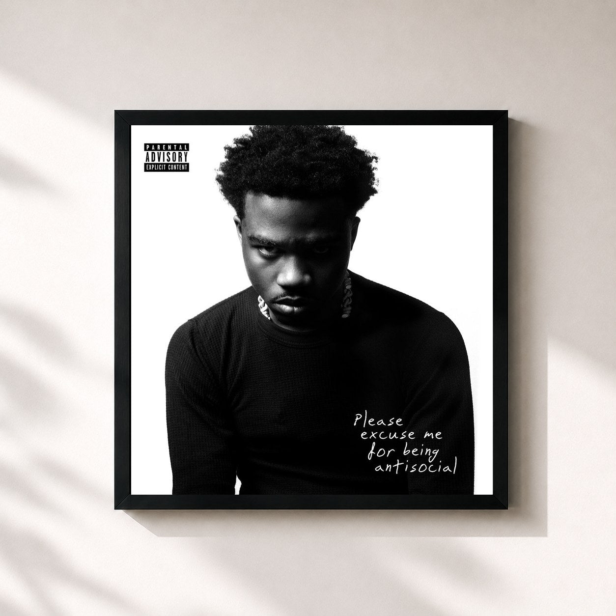 #noir Tableau carré de l'album Please Excuse Me for Being Antisocial de Roddy Ricch, cadre noir 32x32 cm