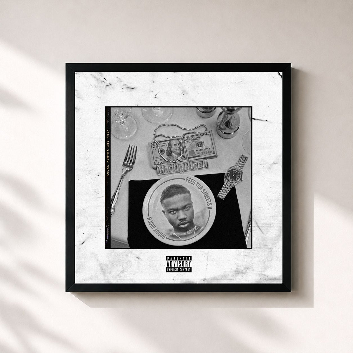 #noir Tableau carré de l'album Feed Tha Streets II de Roddy Ricch, cadre noir 32x32 cm