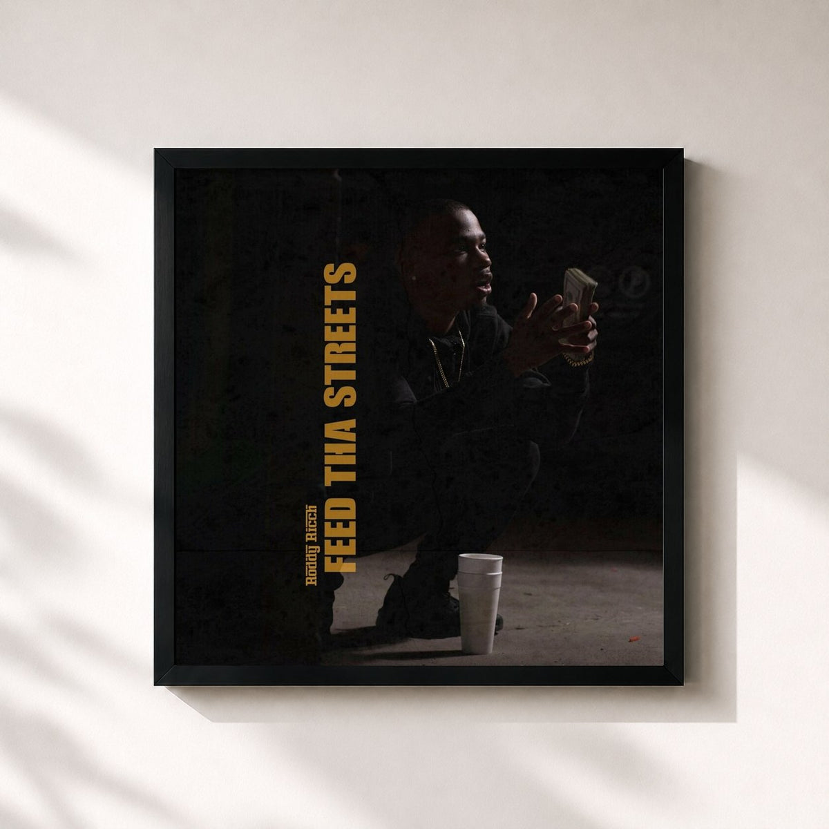 #noir Tableau carré de l'album Feed tha Streets de Roddy Ricch, cadre noir 32x32 cm