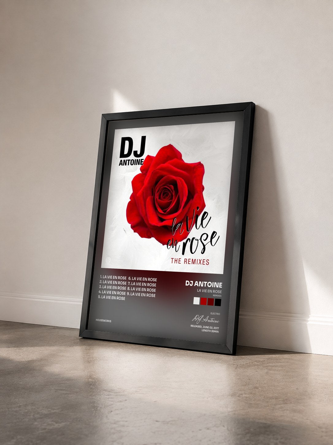 #noir Tableau de l'album La vie en rose (Remixes) de DJ Antoine vu de trois quarts, cadre noir