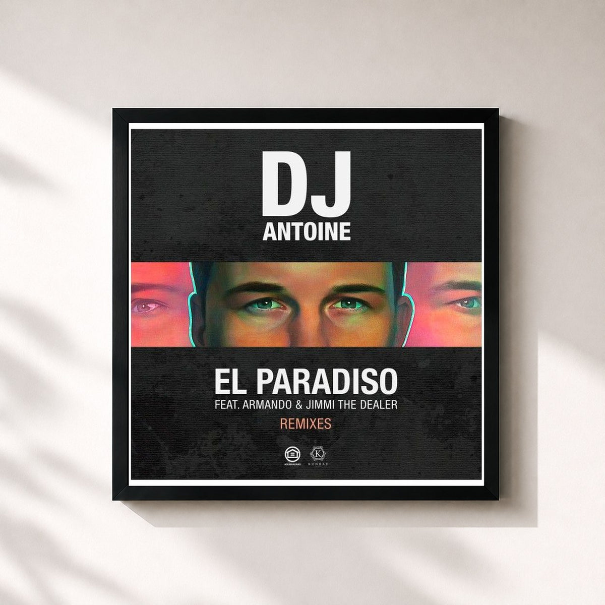 #noir Tableau carré de l'album El Paradiso (Remixes) de DJ Antoine, cadre noir 32x32 cm