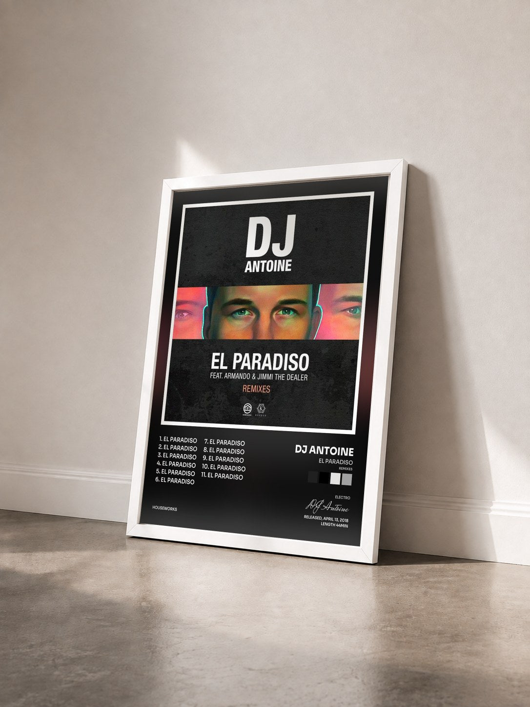 #blanc Tableau de l'album El Paradiso (Remixes) de DJ Antoine vu de trois quarts, cadre blanc