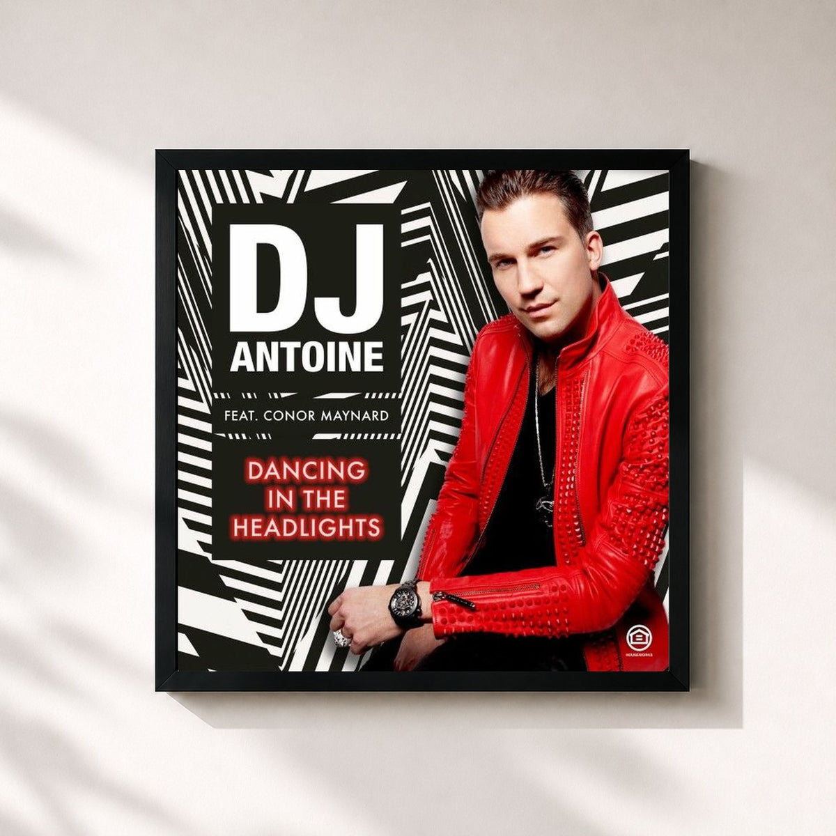 #noir Tableau carré de l'album Dancing in the Headlights de DJ Antoine, cadre noir 32x32 cm
