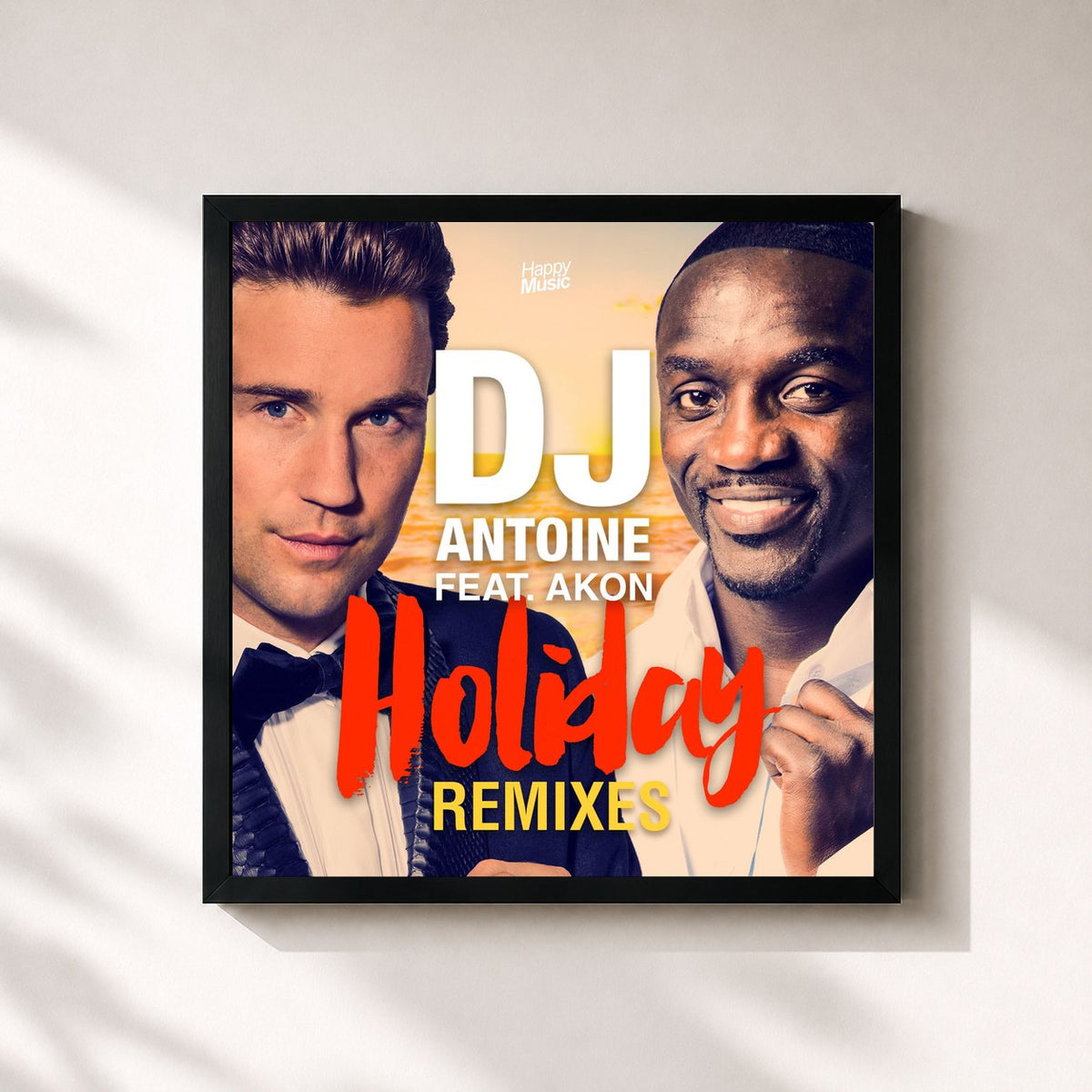 #noir Tableau carré de l'album Holiday (Remixes) de DJ Antoine, cadre noir 32x32 cm