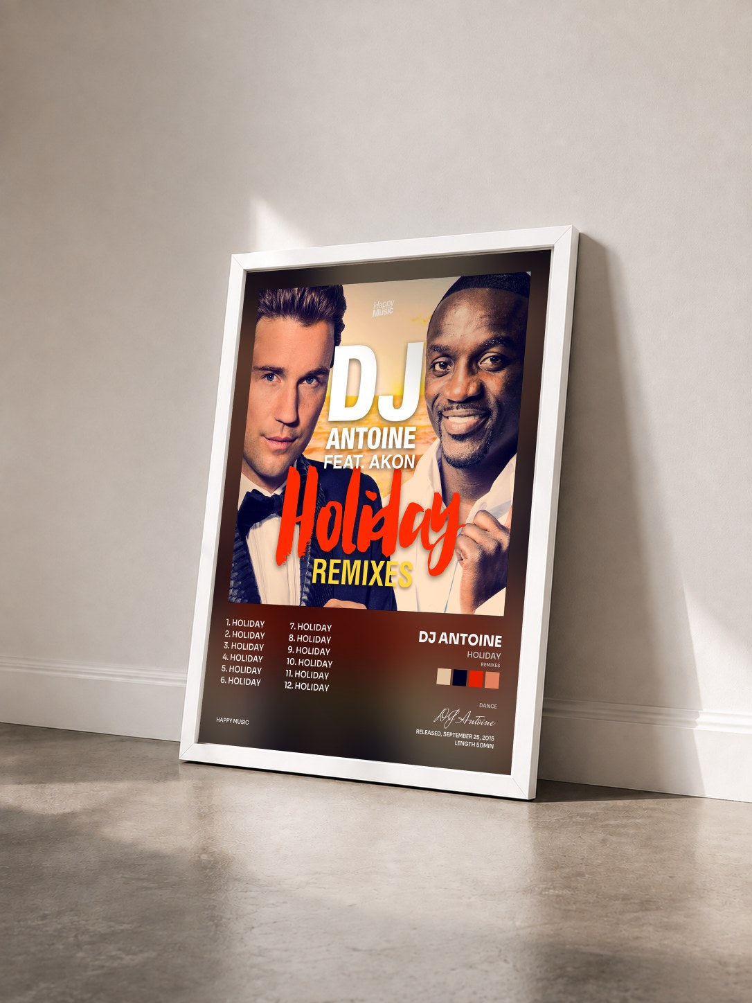 #blanc Tableau de l'album Holiday (Remixes) de DJ Antoine vu de trois quarts, cadre blanc