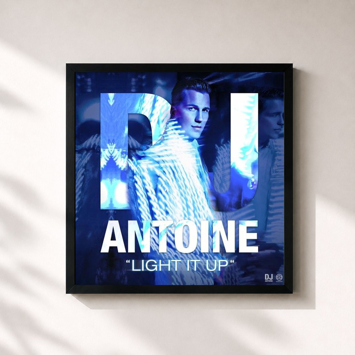 #noir Tableau carré de l'album Light It Up de DJ Antoine, cadre noir 32x32 cm