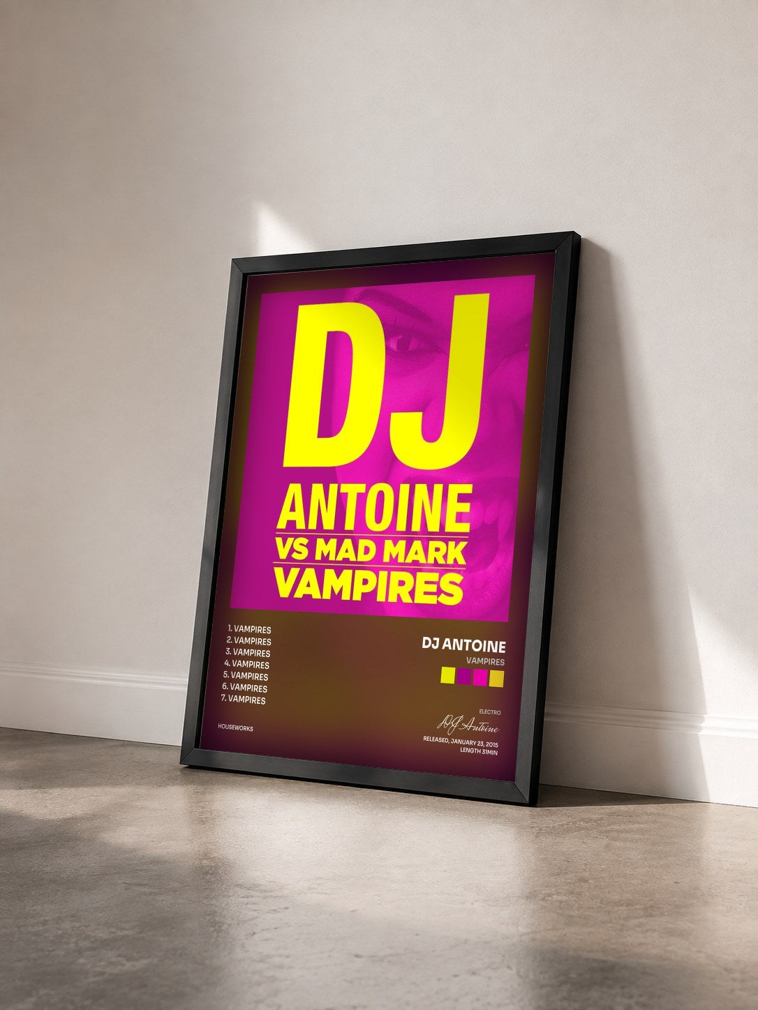 #noir Tableau de l'album Vampires de DJ Antoine vu de trois quarts, cadre noir