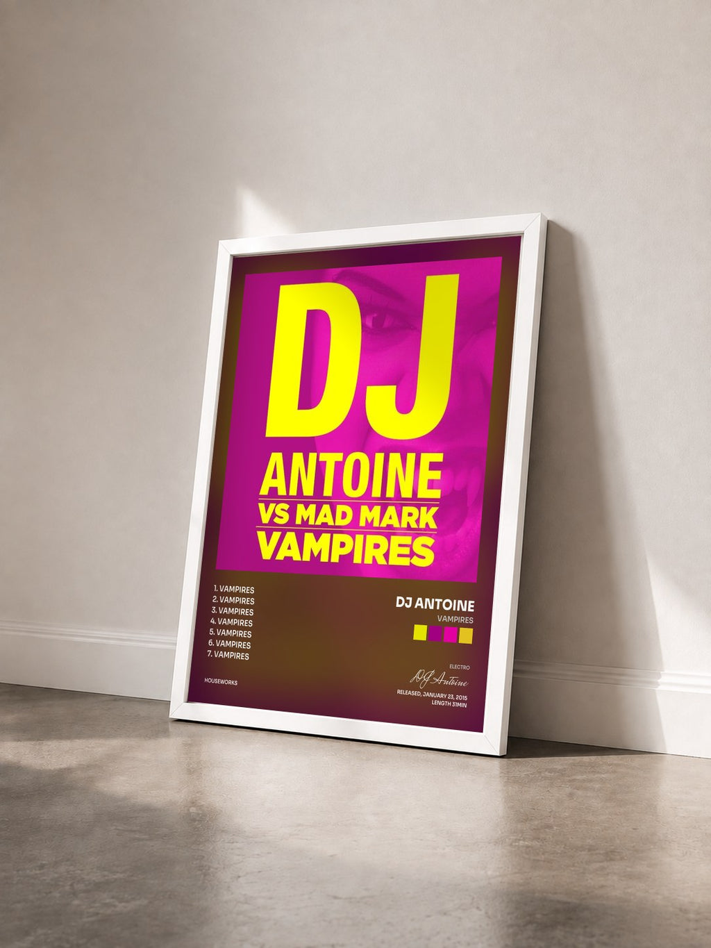 #blanc Vampires di DJ Antoine in stampa incorniciata vista di tre quarti, cornice bianca