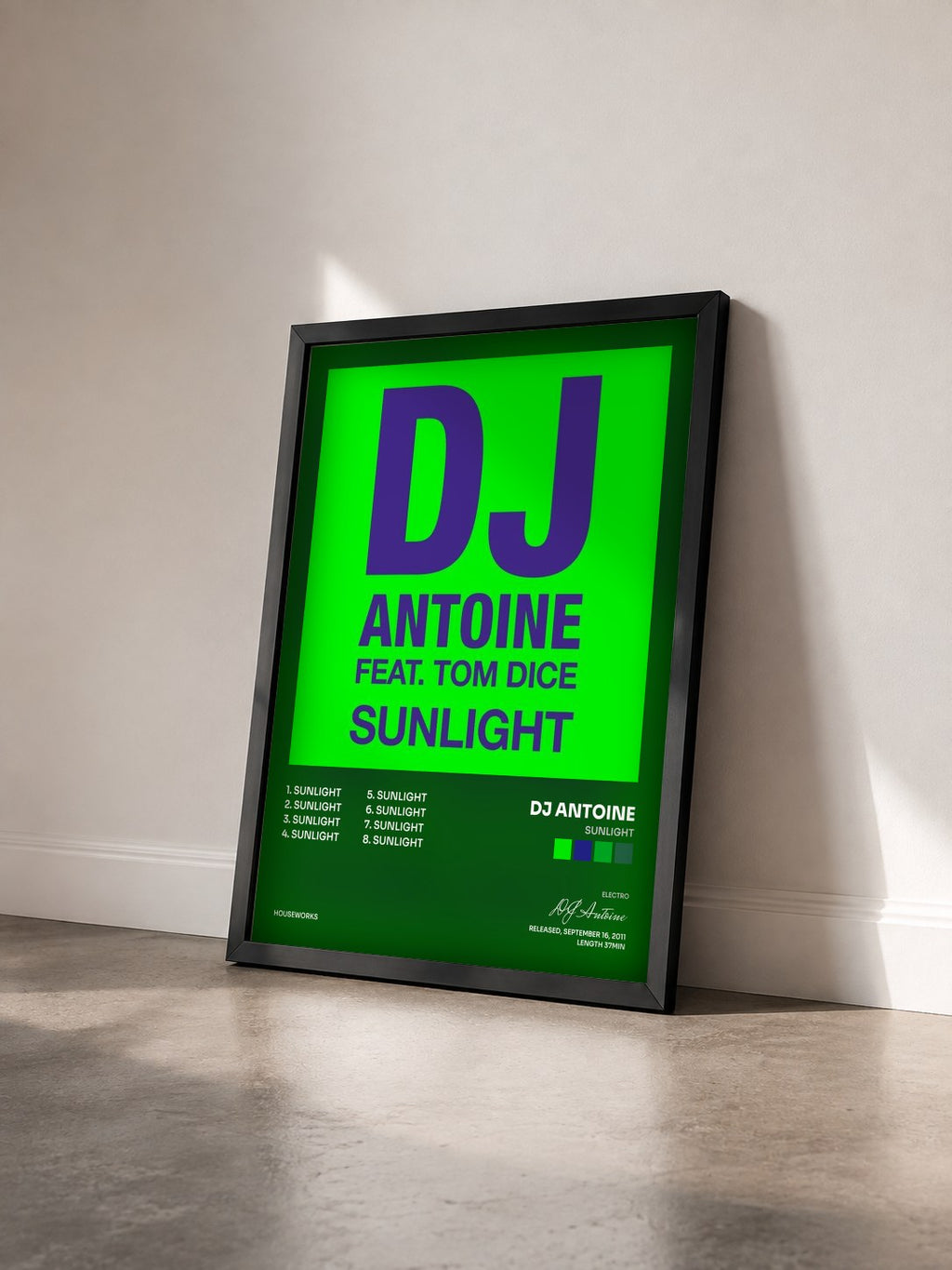 #noir Sunlight de DJ Antoine en lámina enmarcada vista de tres cuartos, marco negro