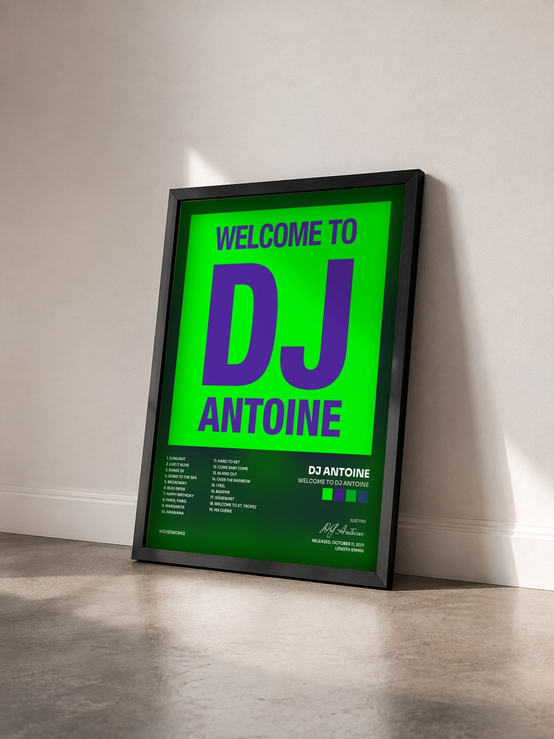#noir Tableau de l'album Welcome to DJ Antoine de DJ Antoine vu de trois quarts, cadre noir