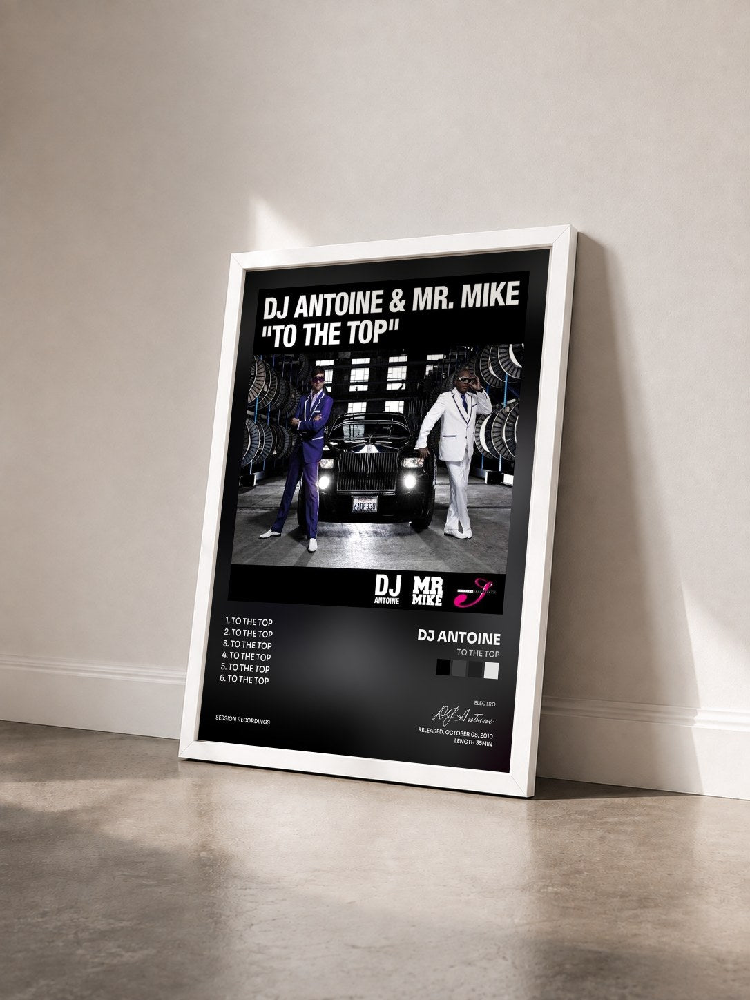 #blanc Tableau de l'album To the Top de DJ Antoine vu de trois quarts, cadre blanc