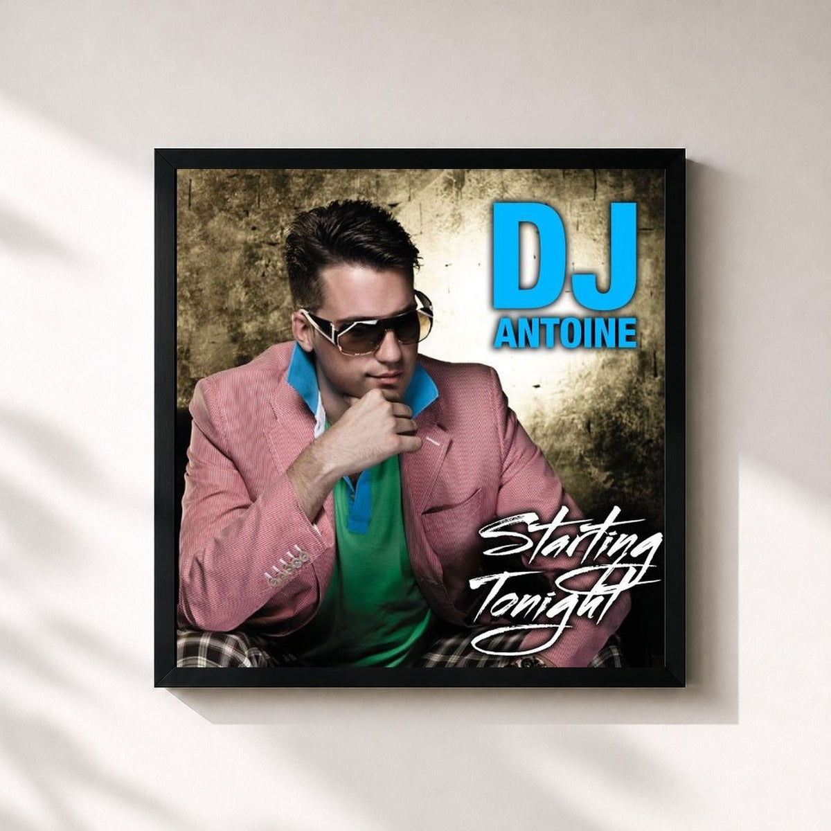 #noir Tableau carré de l'album Starting Tonight de DJ Antoine, cadre noir 32x32 cm